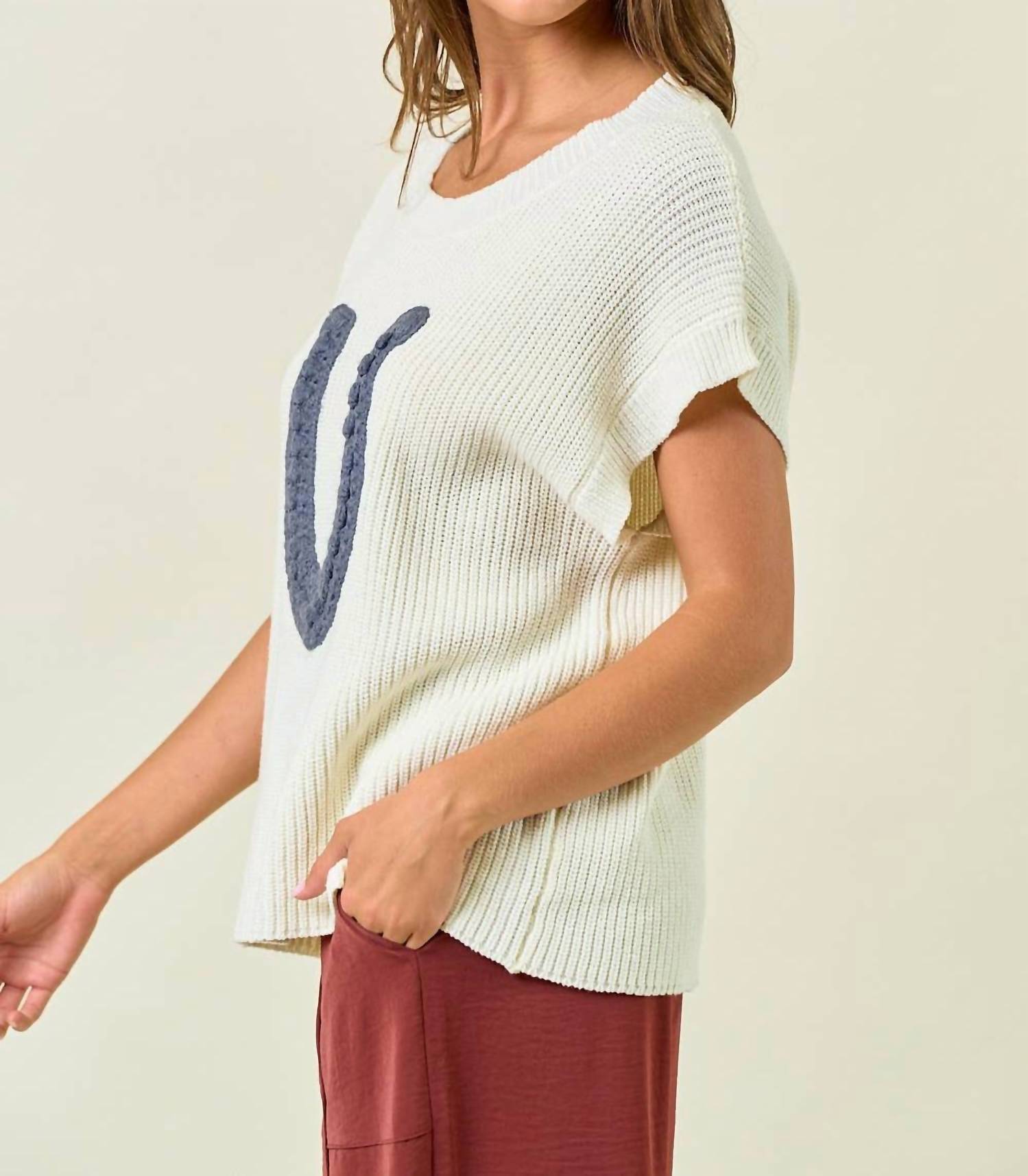 Doe and Rae Horseshoe Ribbed Sweater Vest in cream blue - women's sweater - view 4