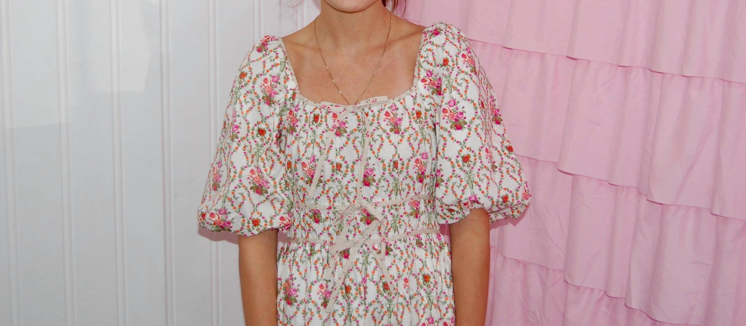 Peach Love - Sabrina Poplin Puff Sleeve Floral Maxi Dress