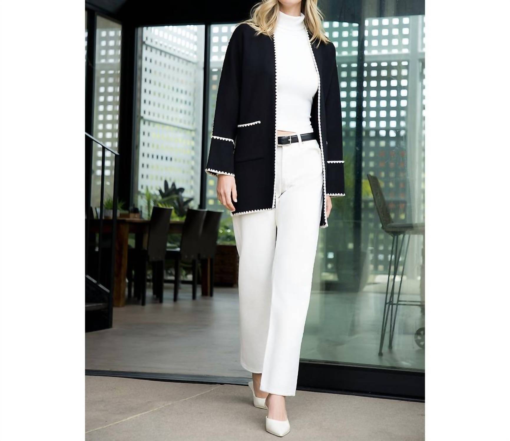 THML Whipstitch Long Sleeve Midi Cardigan in black - women's cardigan - view 4