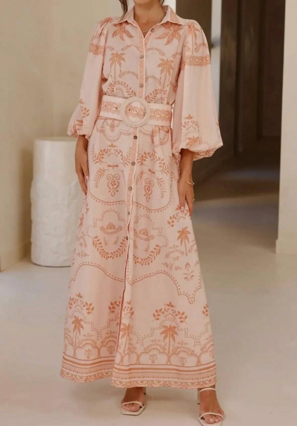 Lily Clothing - Palm Linen Midi Dress