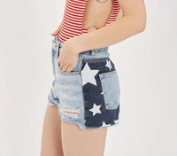 Topshop - Moto American Flag High Rise Mom Denim Shorts