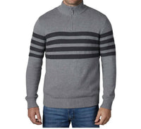 Tahari - Quarter Zip Stretch Pullover Striped Mock Neck Sweater