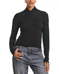 Derek Lam 10 Crosby Krini Wrap Long Sleeve Jersey Top in black - women's long sleeve top - alternate view
