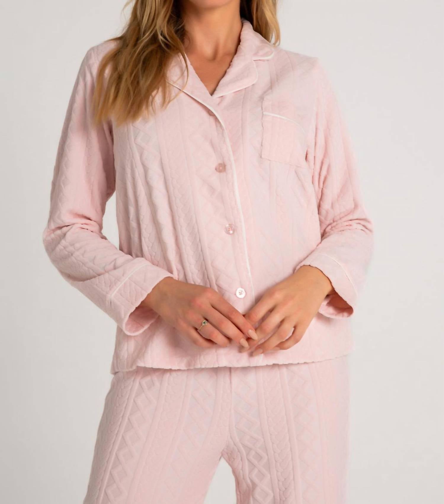 PJ Salvage Very Terry Cable Button Up Top in pink tint - women's intimate