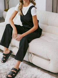 Sweet Lovely by Jen Day Dreamer Denim Overall Jumpsuit in vintage black - women's pants - detail view
