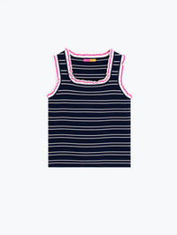 Vilagallo Women's Striped Punch Top in navy blue - women's shirt