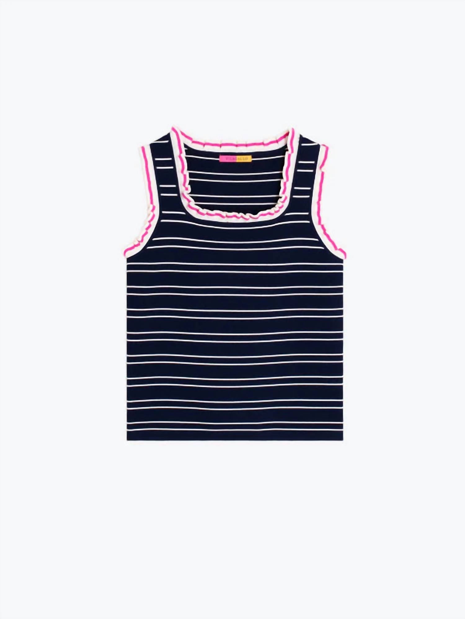 Vilagallo Women's Striped Punch Top in navy blue - women's shirt