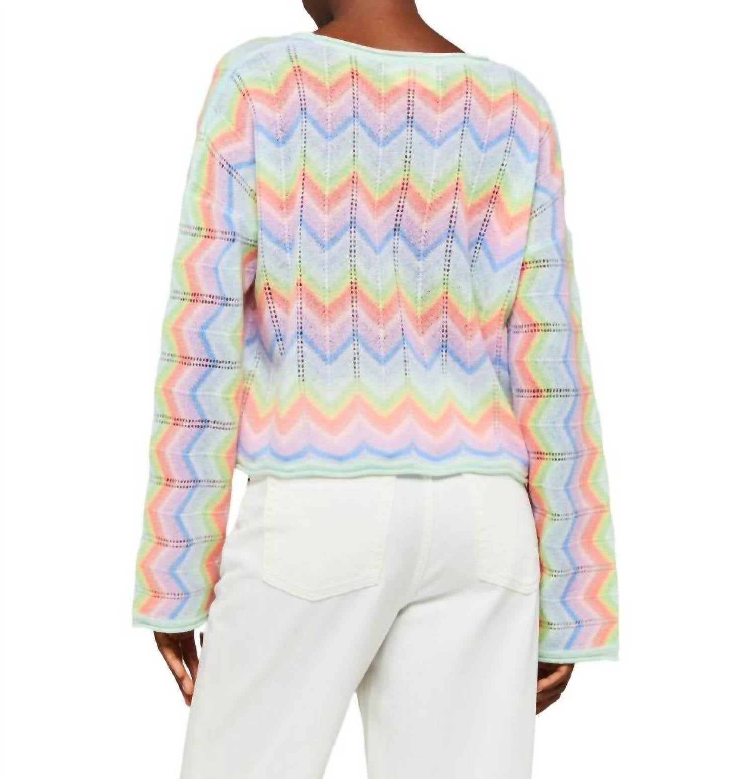 Brodie Cashmere - Rainbow Chevron Slash Neck Sweater