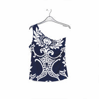 Clara Sun Woo one shoulder top in navy white print - women's tank top - view 5