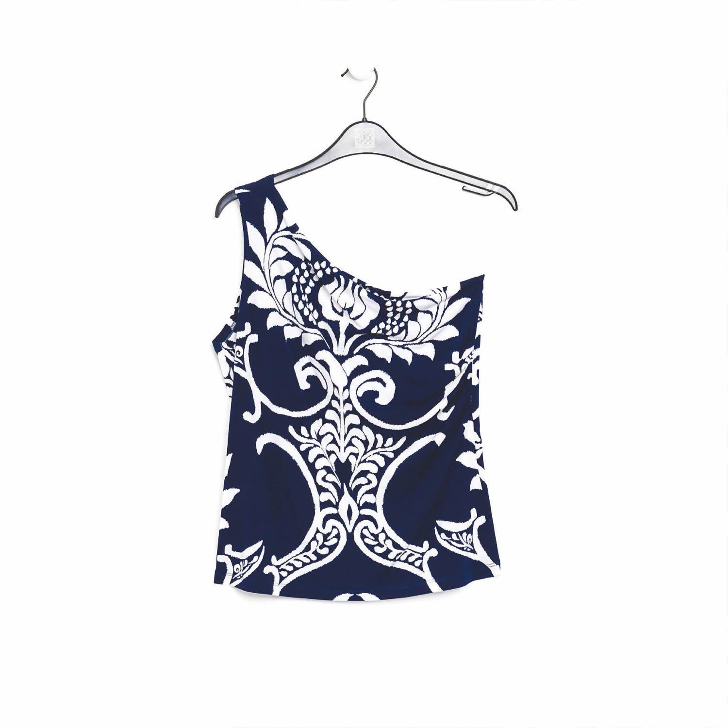 Clara Sun Woo one shoulder top in navy white print - women's tank top - view 5