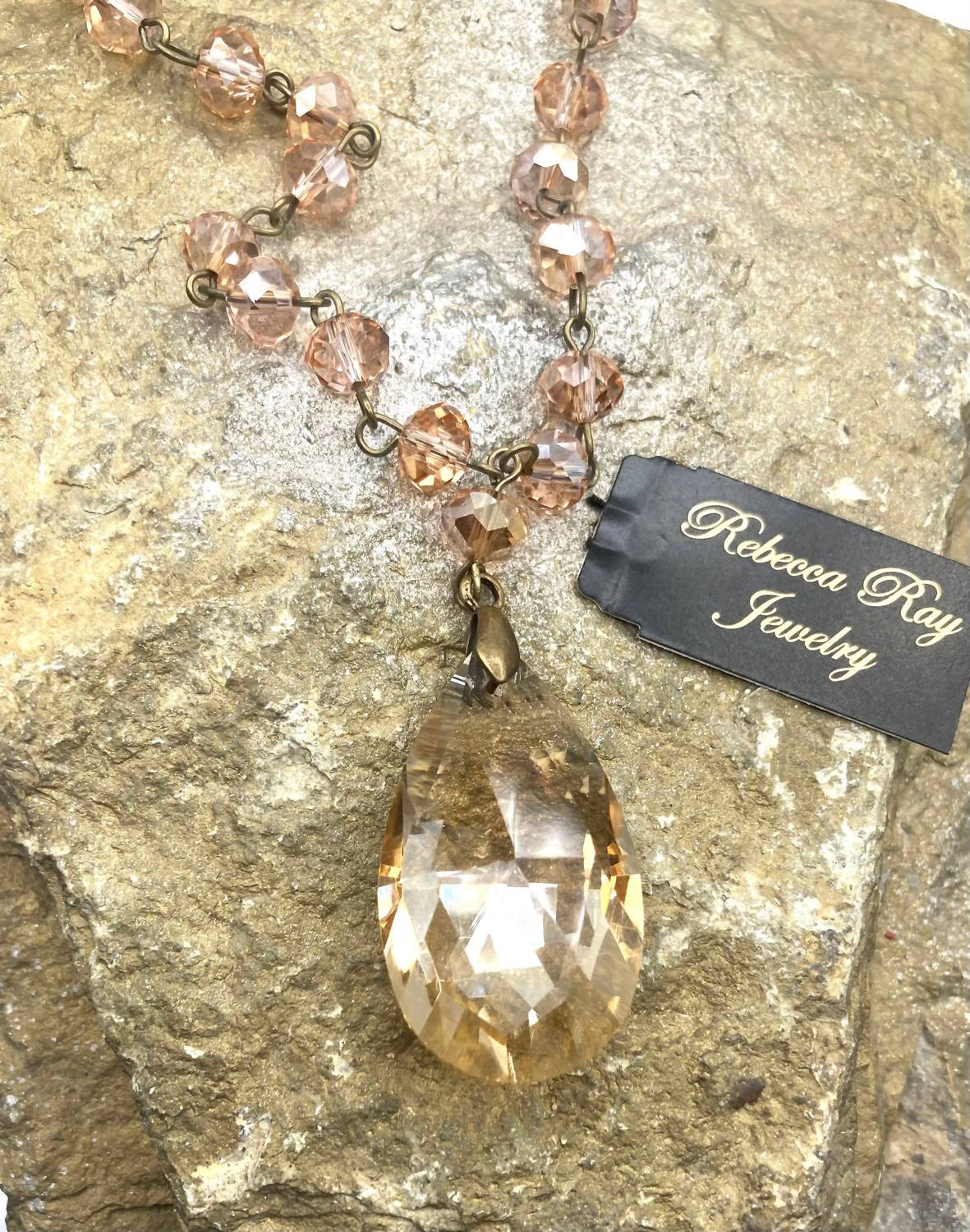Rebecca Ray Jewelry - Women's Vintage Look Crystal Teardrop Charm Necklace