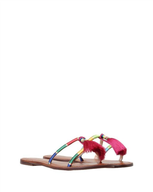 Schutz - Women Colorful Tassels Strappy Slip On Flat Sandals