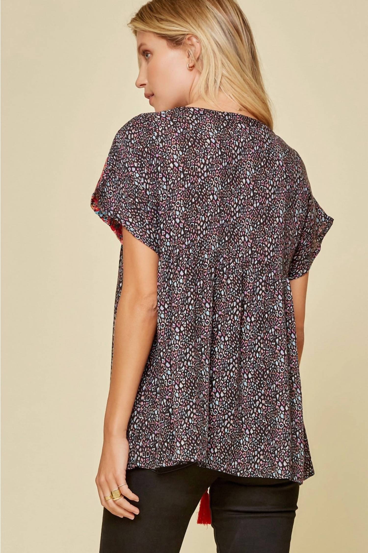 Andree By Unit - Leopard Babydoll Embroidered Top