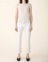 PRAIRIE UNDERGROUND Sleeveless Ribbed Crewneck Tee in oyster organic - women's tank top - detail view