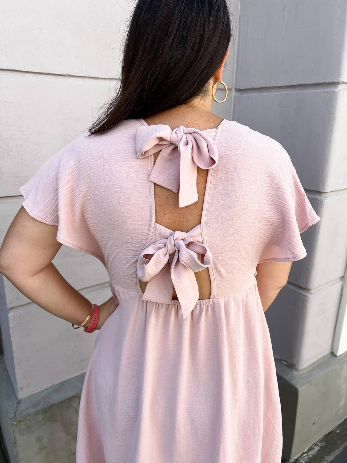 Heyson - Crinkled Square Neck Flutter Sleeve Dress
