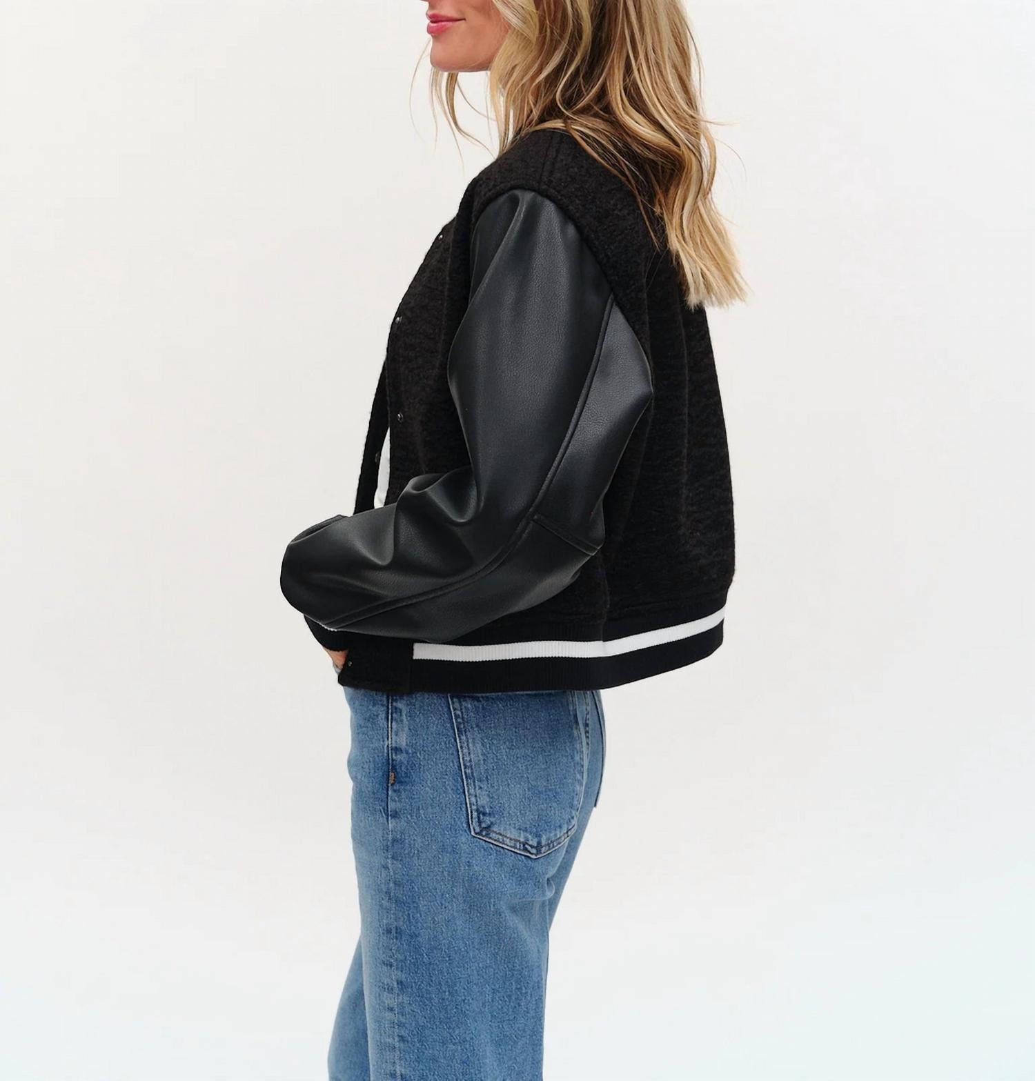 SIX/FIFTY York Shearling Jacket in black - women's jacket - detail view