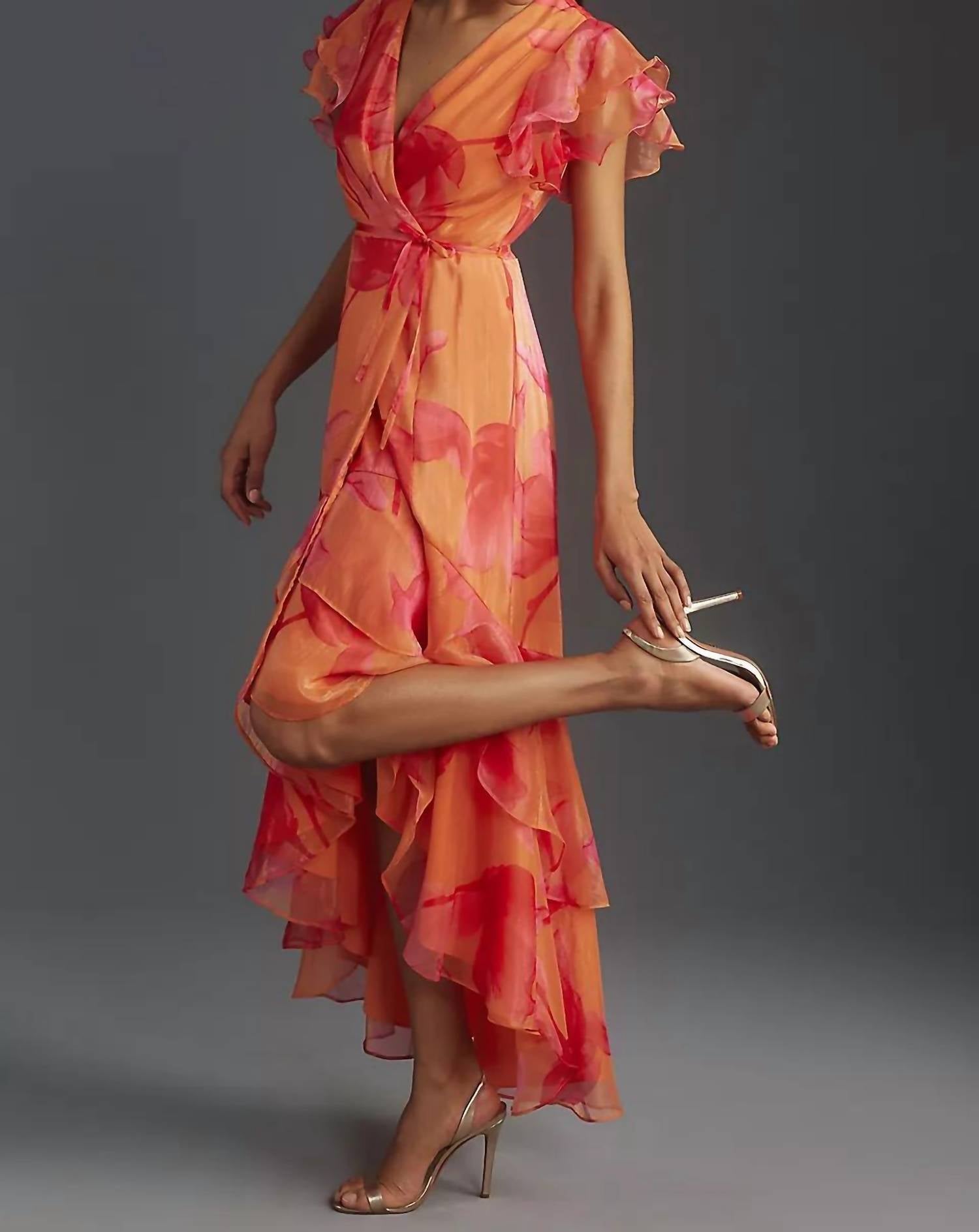 hutch Whitlee Floral Wrap Dress in coral - women's dress - alternate view