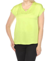 Joseph Ribkoff - Keyhole V-neck Short Sleeve Satin Top