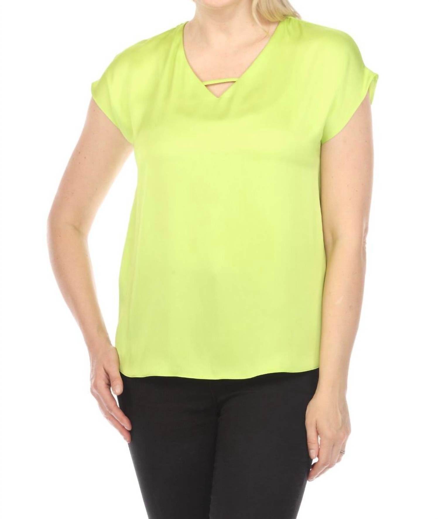 Joseph Ribkoff - Keyhole V-neck Short Sleeve Satin Top
