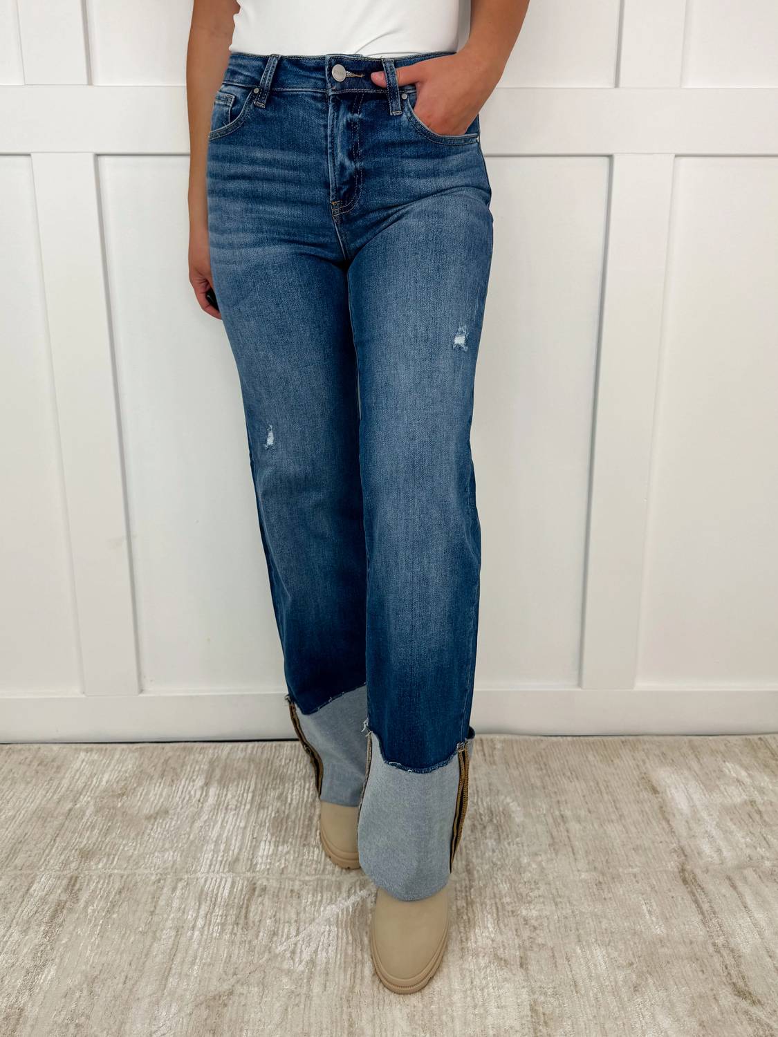 Risen - April Distressed High-rise Wide Leg Jeans