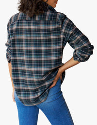 Frank & Eileen Eileen Relaxed Button Up Shirt in grey yellow blue plaid - women's shirt - detail view