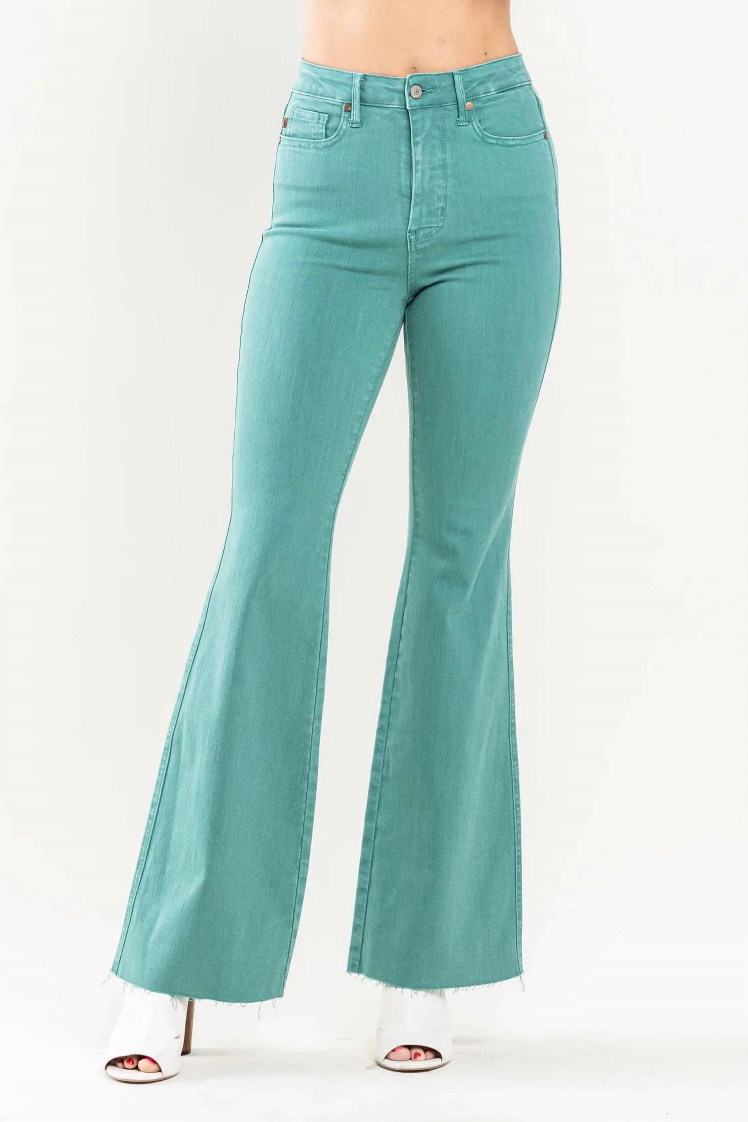 Judy Blue - Aspen Tummy Control High Waist Flare Raw Hem Jeans