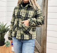 TRIBAL Long Sleeve Button Down Jacket - Plus in ivy - women's jacket - detail view