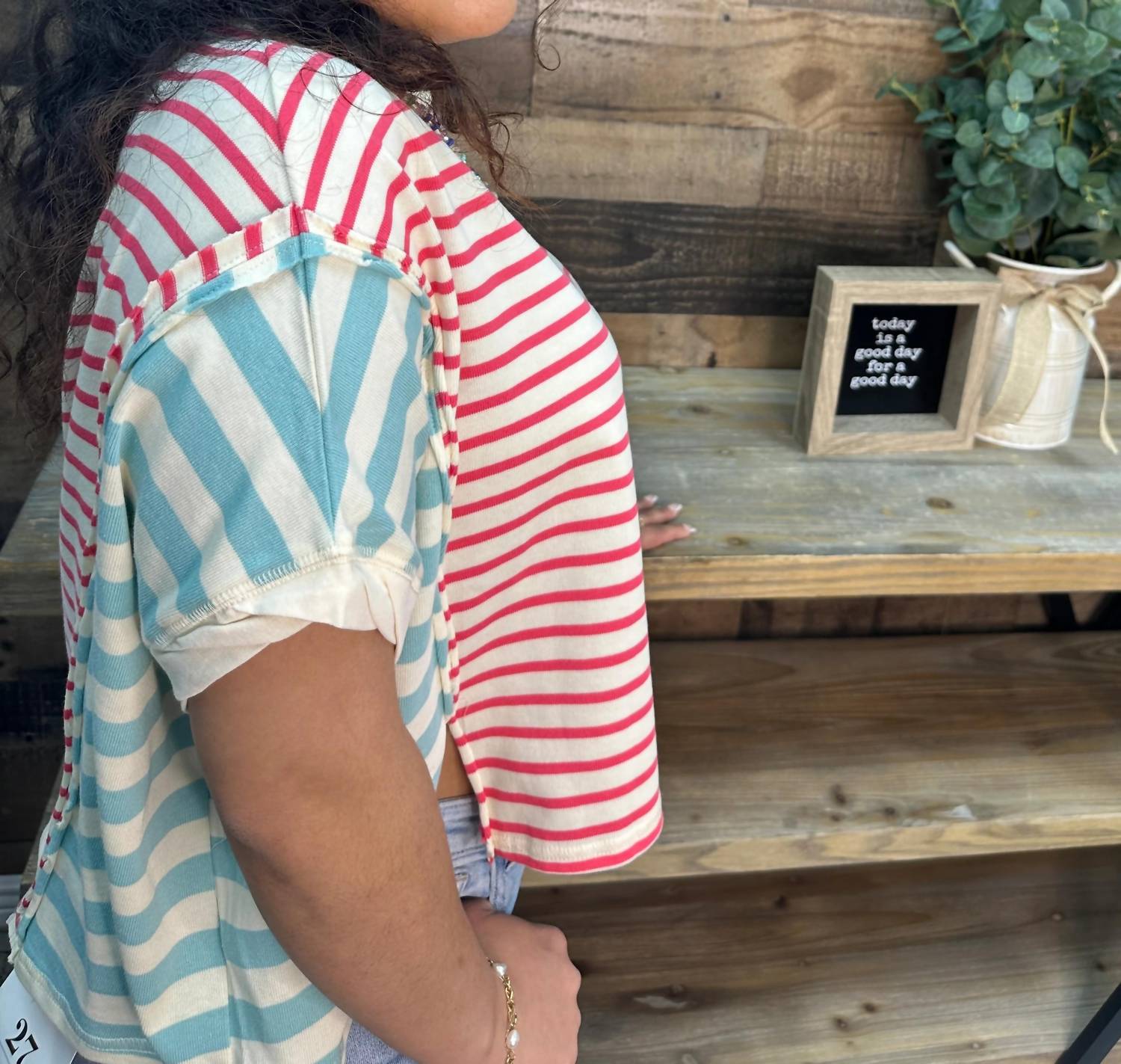 Peach Love - Stripe Color Block Top