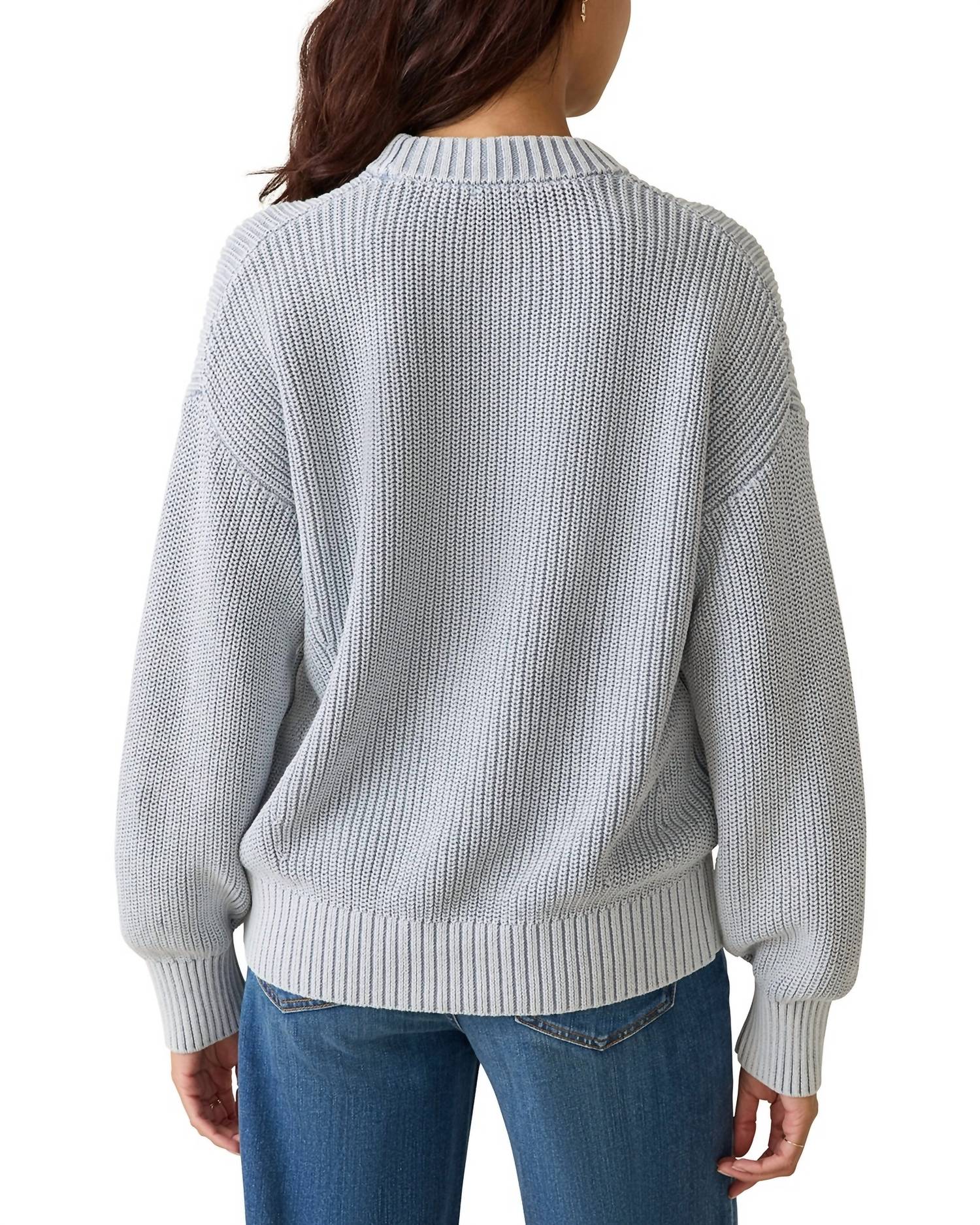 Faherty Sunwashed Fisherman Sweater in tradewinds - women's sweater - detail view