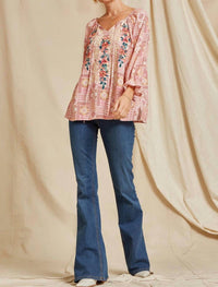 Andree By Unit - Aztec Embroidered Peasant Top