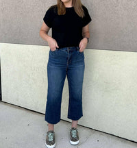 Judy Blue - Ella Back Pocket Embroidery Wide Leg Crop Jeans