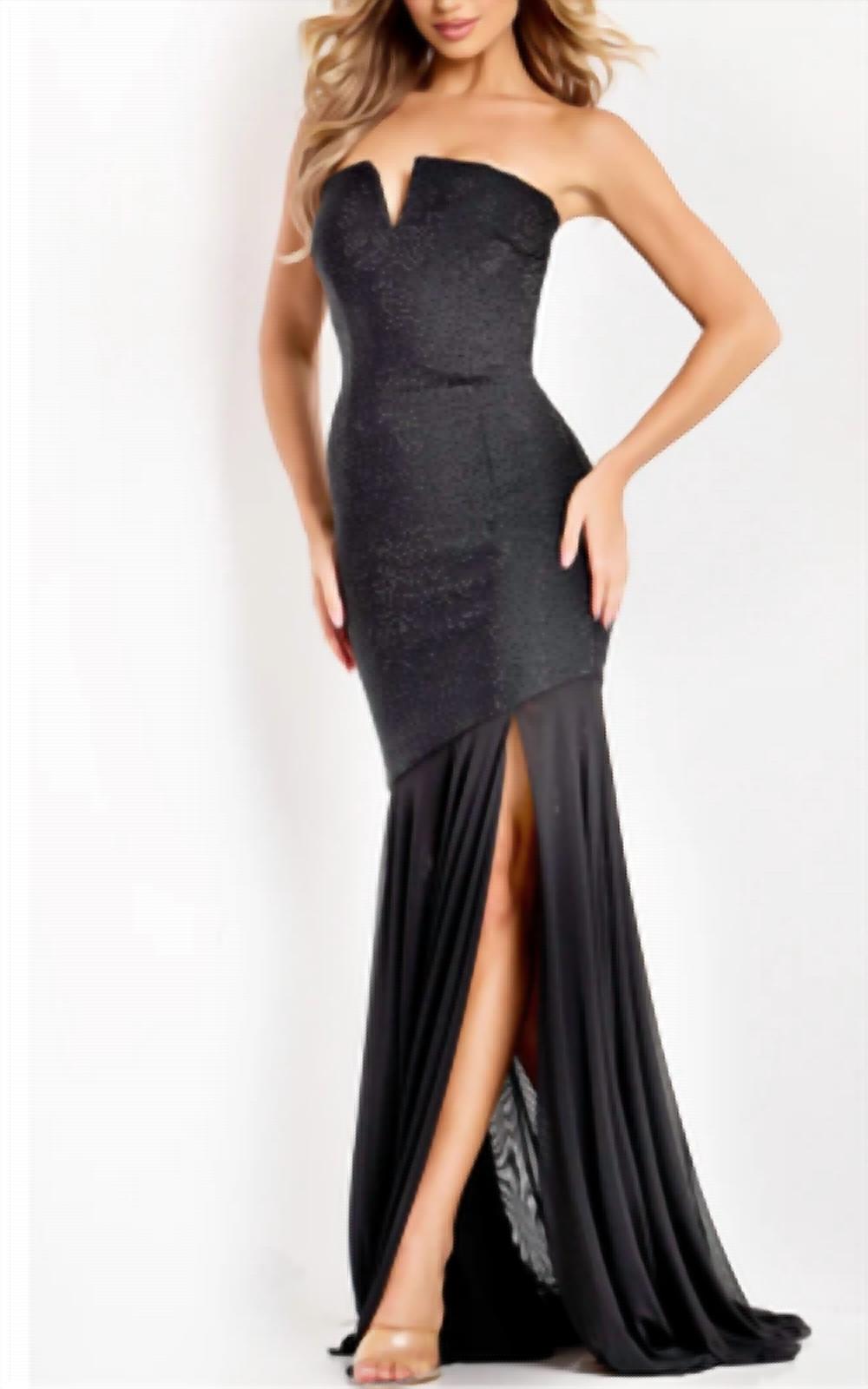Jovani - Sheer Skirt Beaded V-Neckline Dress