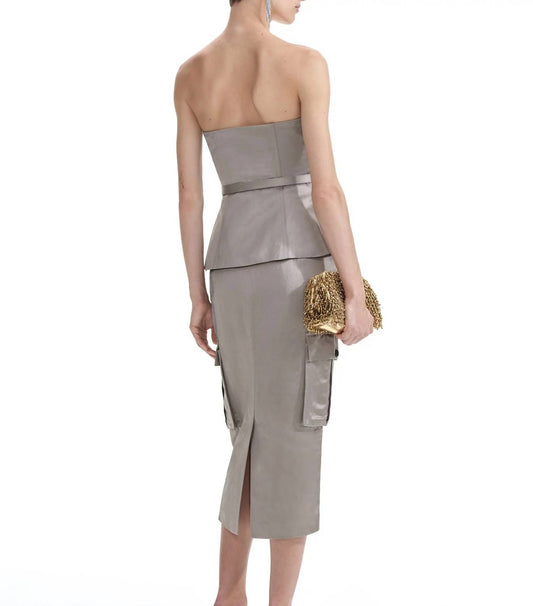 Self-Portrait - Satin Cargo Midi Skirt