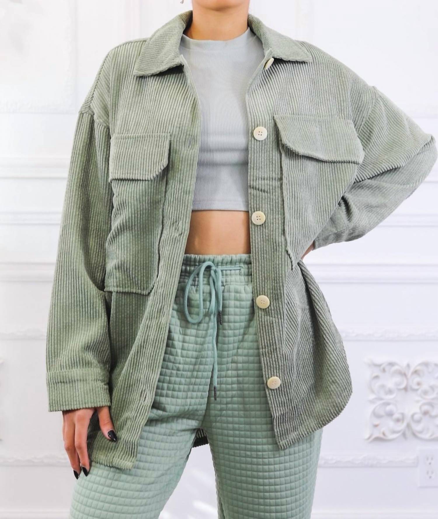 Surelymine - Long Sleeves Corduroy Button Down Cardigan