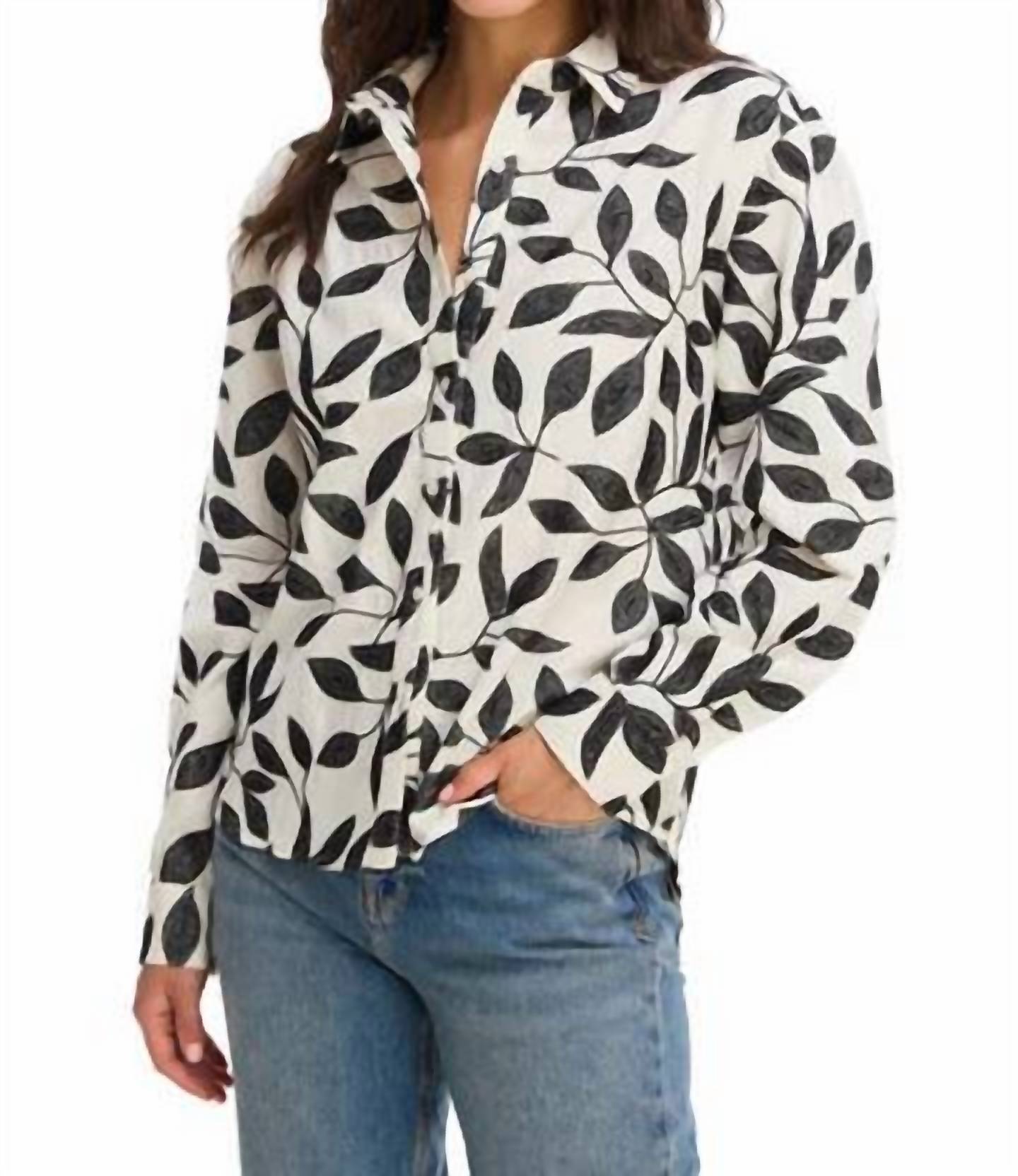 ALLISON NEW YORK Embroidered Nina Shirt in black floral - women's shirt