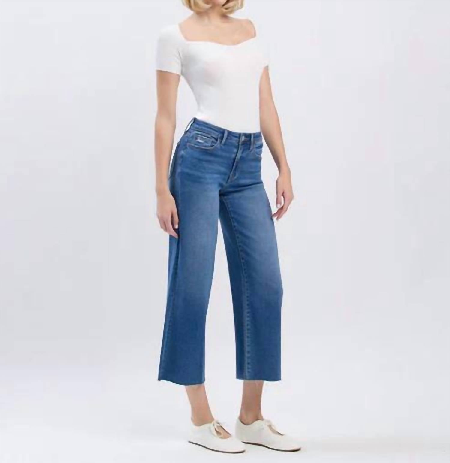 Vervet By Flying Monkey - High Rise Clean Cut Raw Hem Crop Slim Wide Jeans