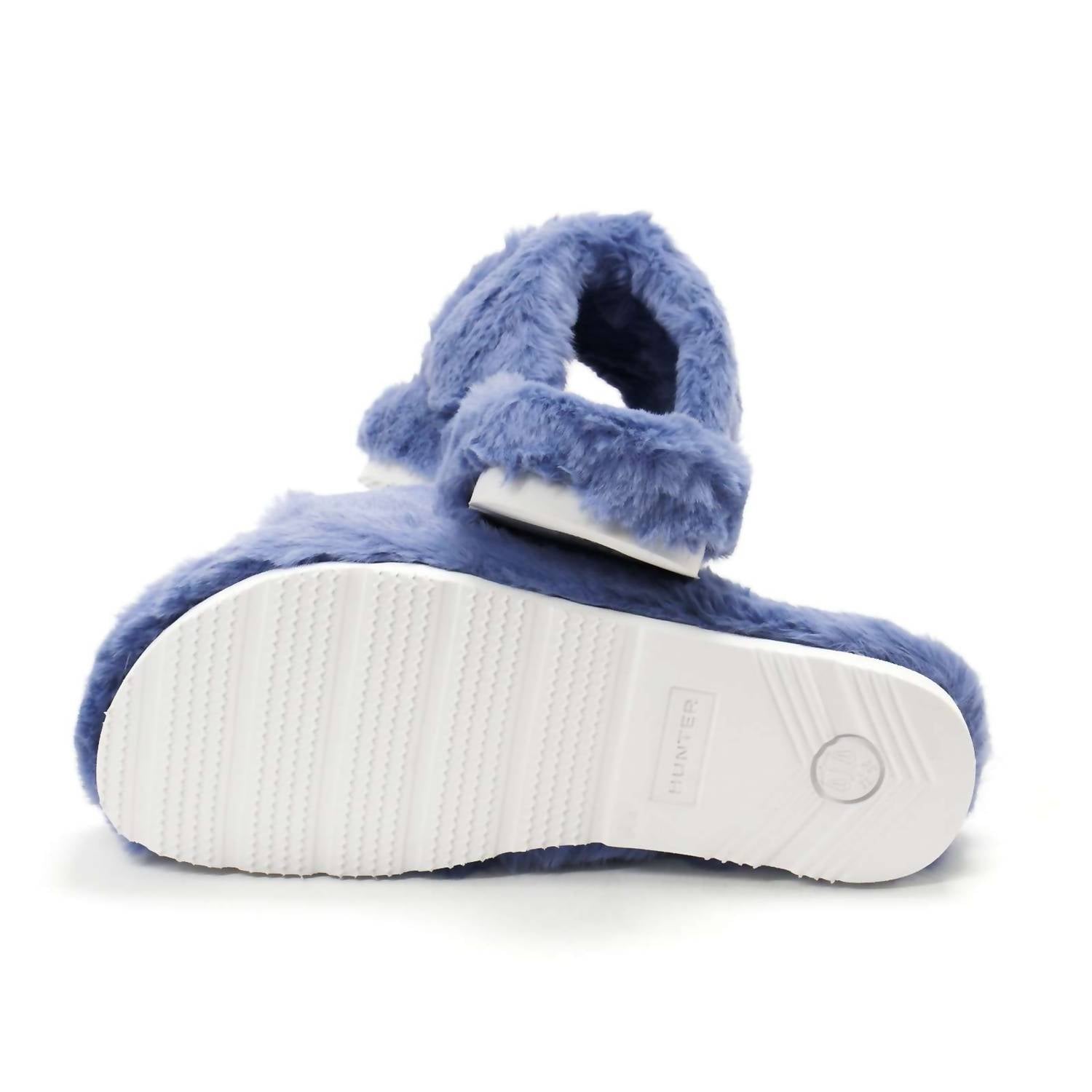 HUNTER Women's Faux Fur Flatform Crossover Slides in stornoway blue - women's shoe - view 7