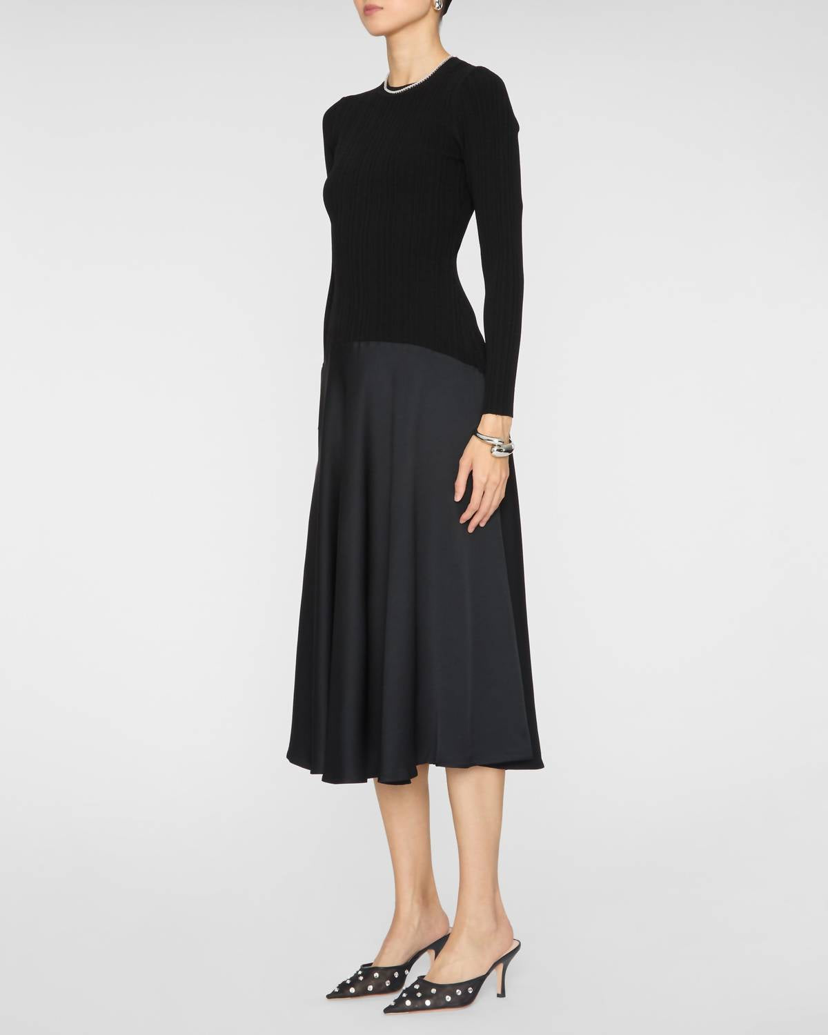 Veronica Beard Vaughn Long Sleeveless Dress in black - women's dress - detail view
