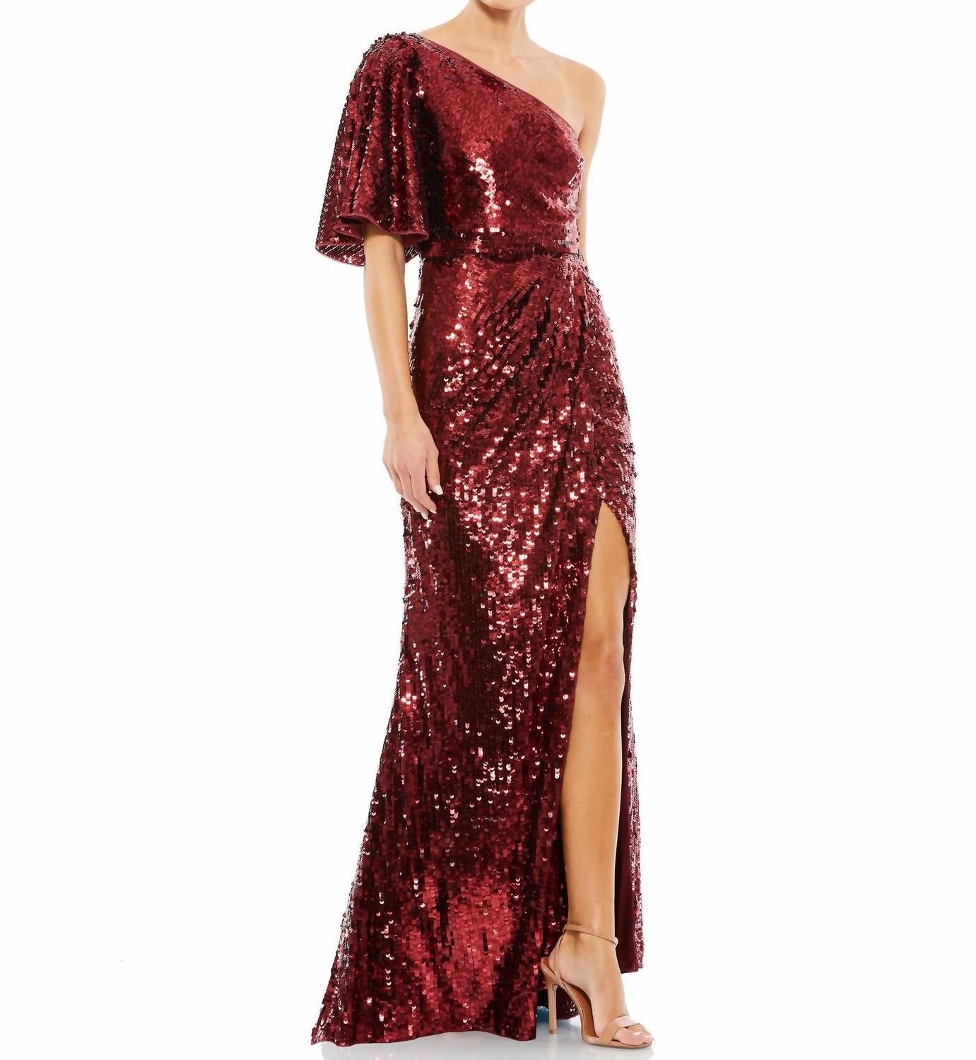 Mac Duggal - Sequin One Shoulder Slit Gown