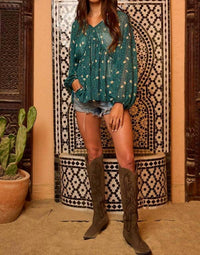 Bucketlist - Floral Print Lurex Chiffon Blouse Top