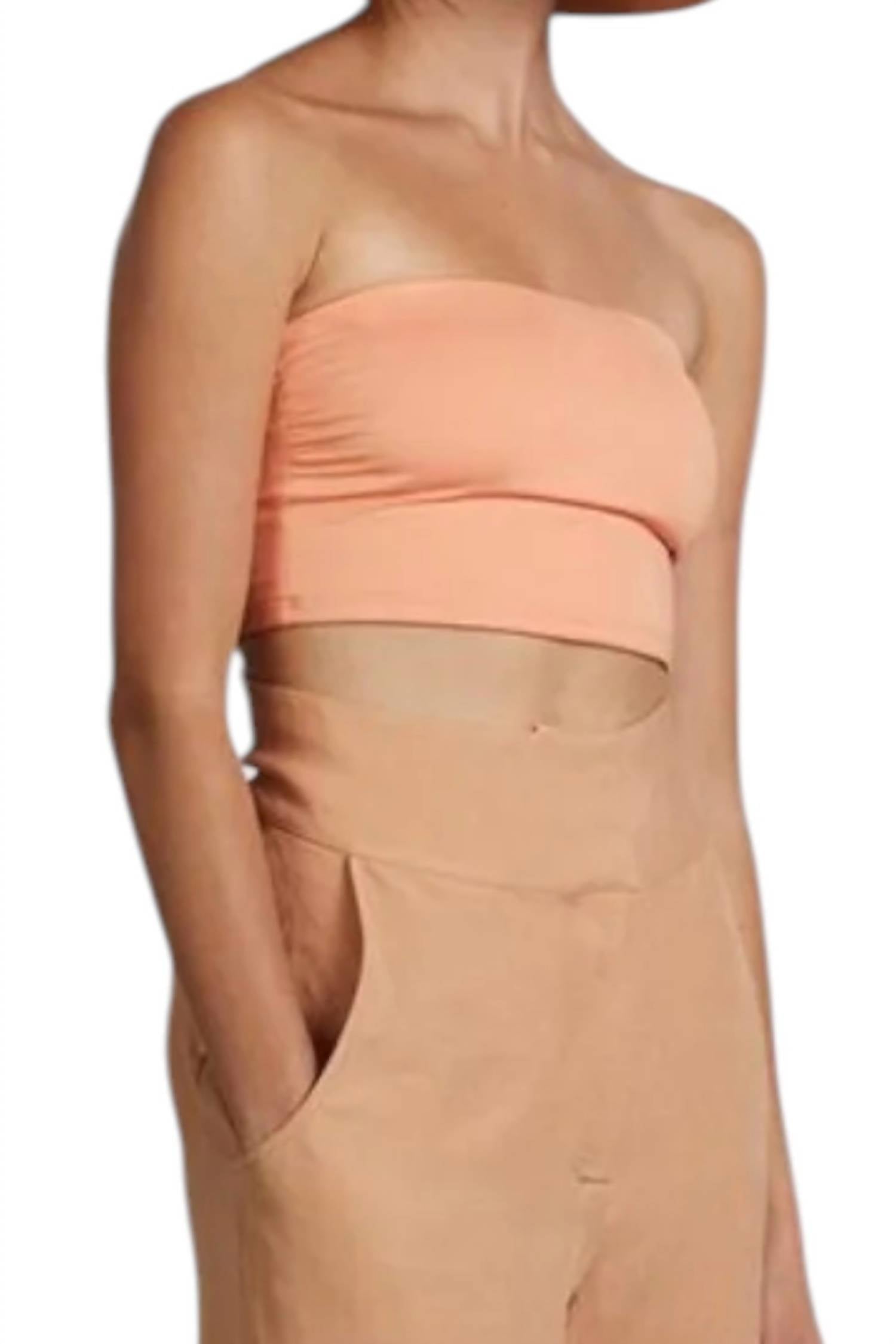 BONDI BORN Stella Bandeau Bikini Top in peach - women's swimwear - detail view