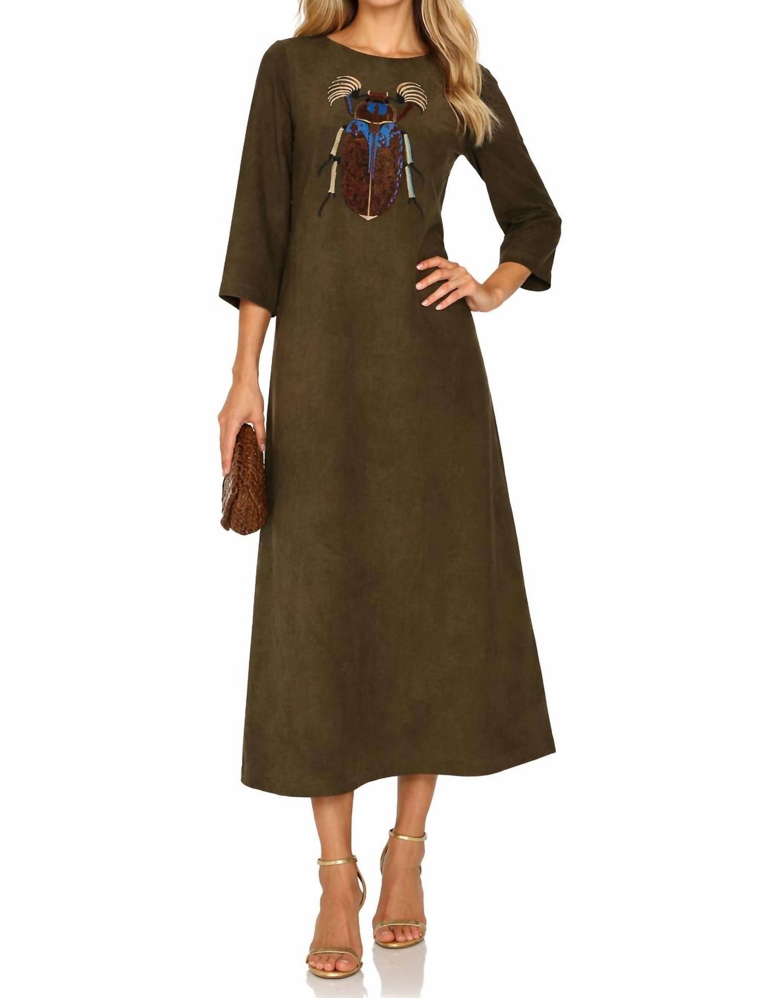 Julia Allert - Embroidered Beetle Faux Suede Midi Dress