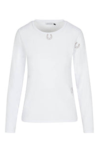 catherine gee Women's Embroidered Cotton Long Sleeve T-shirt in horseshoe - women's long sleeve top