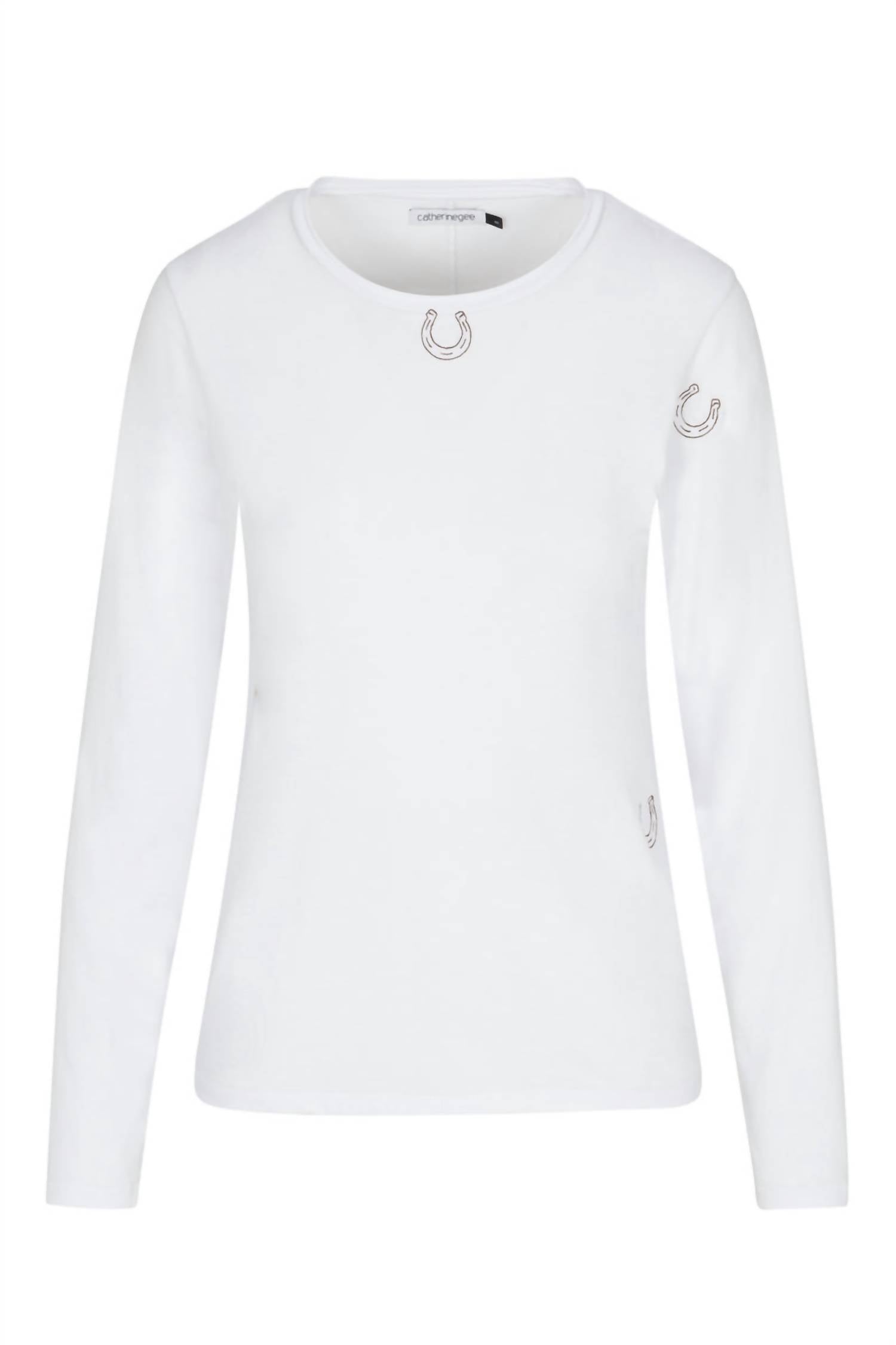 catherine gee Women's Embroidered Cotton Long Sleeve T-shirt in horseshoe - women's long sleeve top