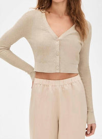 Enza Costa - Linen Open Knit Cropped V-neck Cardigan