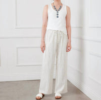 Karen Kane Linen Blend Stripe Drawstring Pants in cream and black - women's pants - view 5