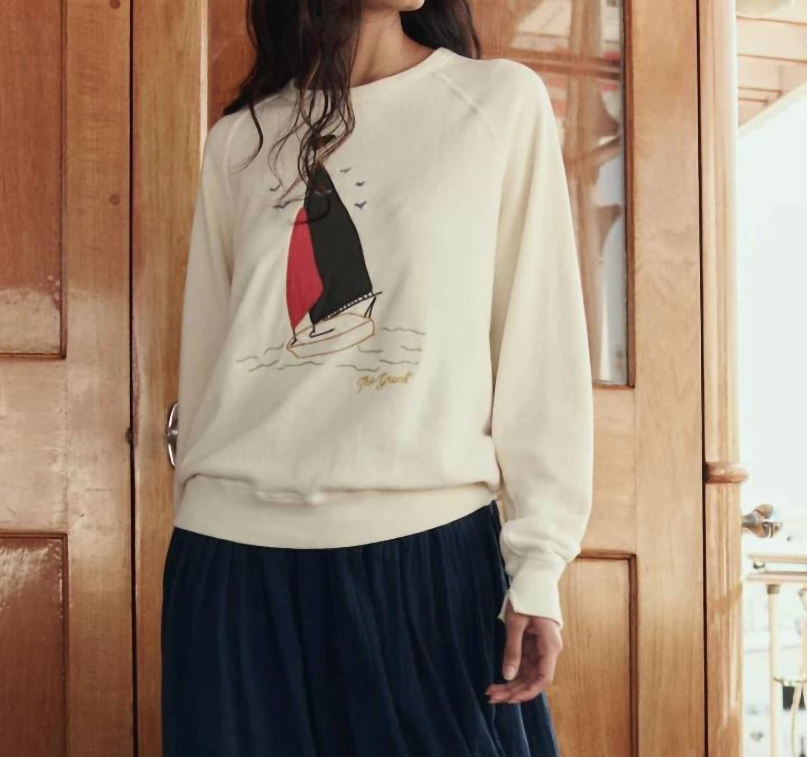 The Great. - College Sweatshirt with Sailing Boat Applique