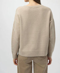 Joseph Ribkoff Sequined V-neck Pullover Sweater Top in oyster - women's sweater - detail view