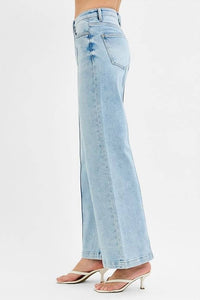 Risen - High Waist Pintuck Wide Leg Jeans