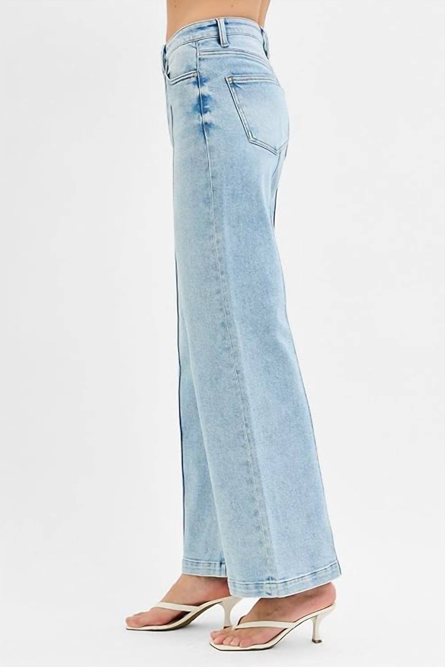 Risen - High Waist Pintuck Wide Leg Jeans